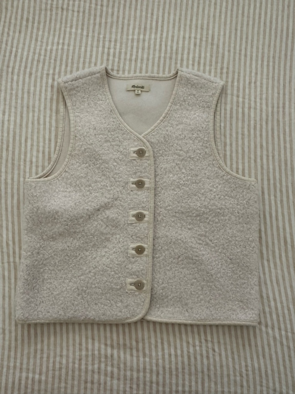 Madewell Cream V-Neck Textured Vest